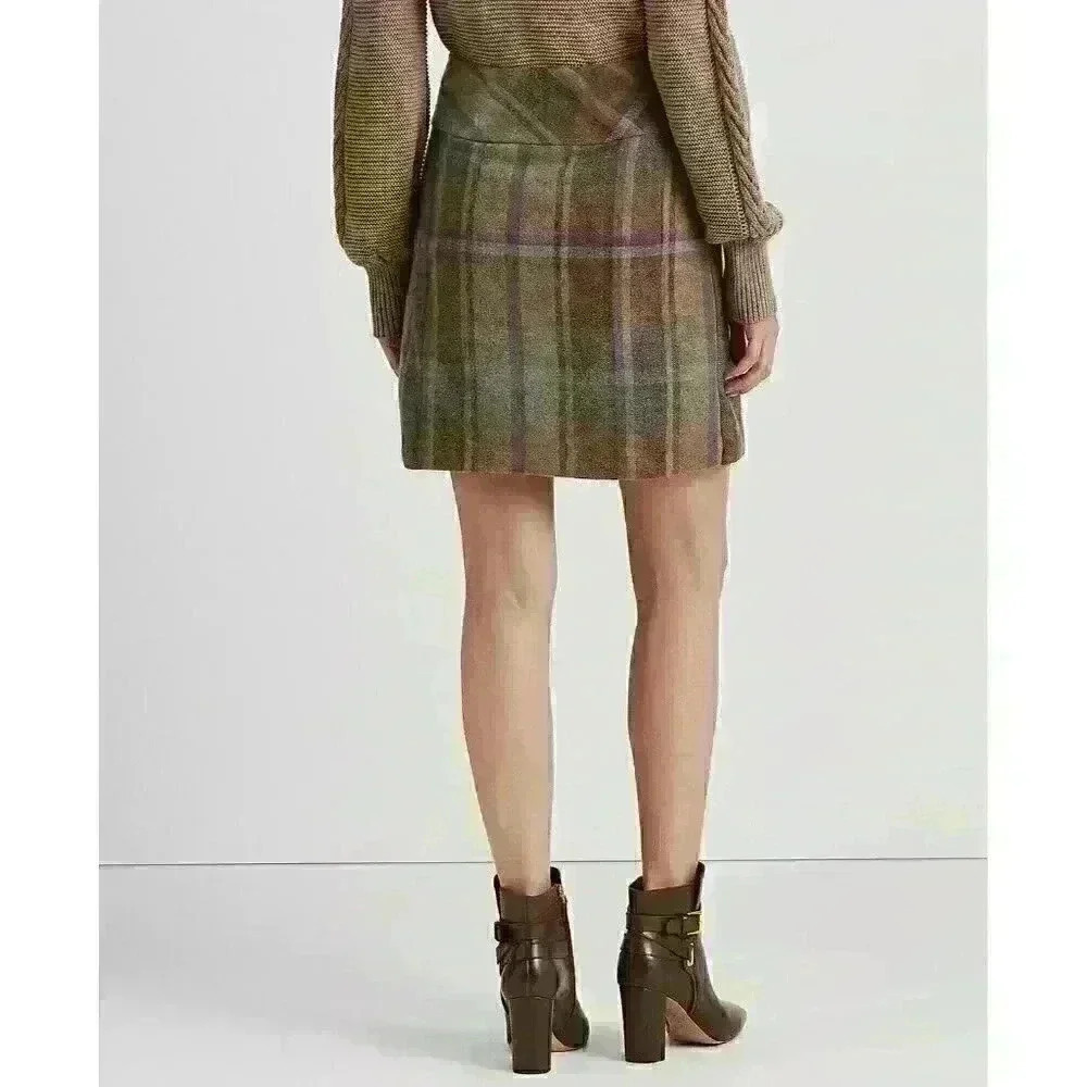 NEW Ralph Lauren Women's 12 Plaid Fringe-Trim Tweed Miniskirt • Reg Price $225 - Picture 3 of 5